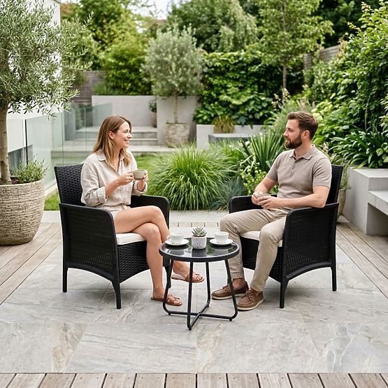 Set 2x scaun de grădină cu pernă, set de scaune pentru balcon, terasă, grădină negru MultiGarden