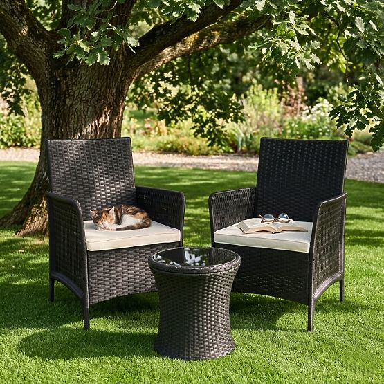 Set 2x scaun de grădină cu pernă, set de scaune pentru balcon, terasă, grădină negru MultiGarden