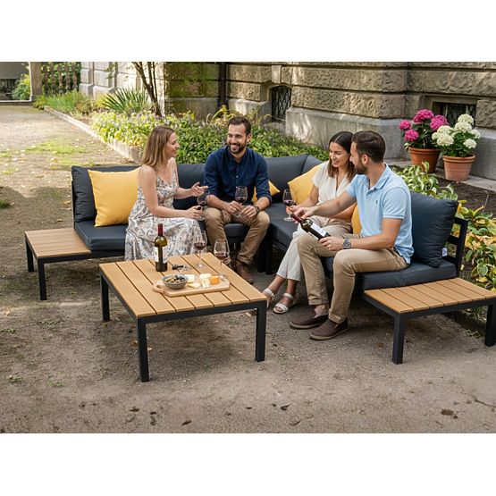 Set colțar mare din aluminiu cu măsuță MASSIMO negru