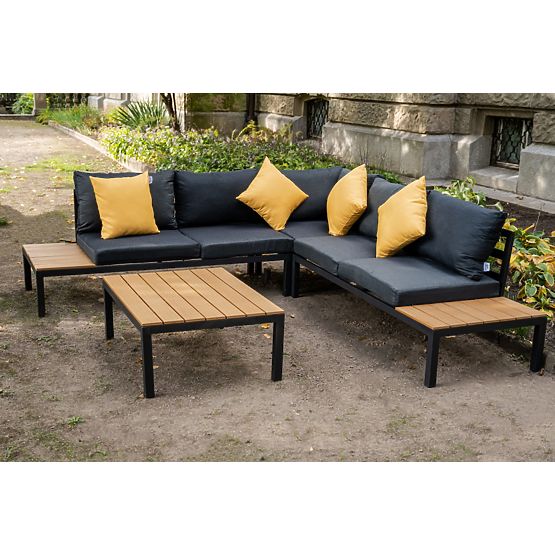 Set colțar mare din aluminiu cu măsuță MASSIMO negru