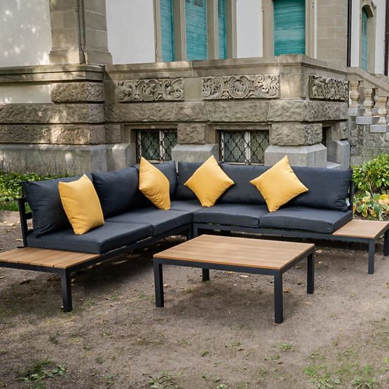 Set colțar mare din aluminiu cu măsuță MASSIMO negru