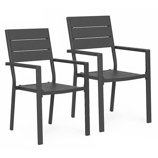 Set de 2 scaune de grădină pentru terasă balcon oțel HDPE gri MultiGarden