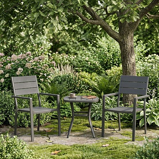 Set de 2 scaune de grădină pentru terasă balcon oțel HDPE gri MultiGarden