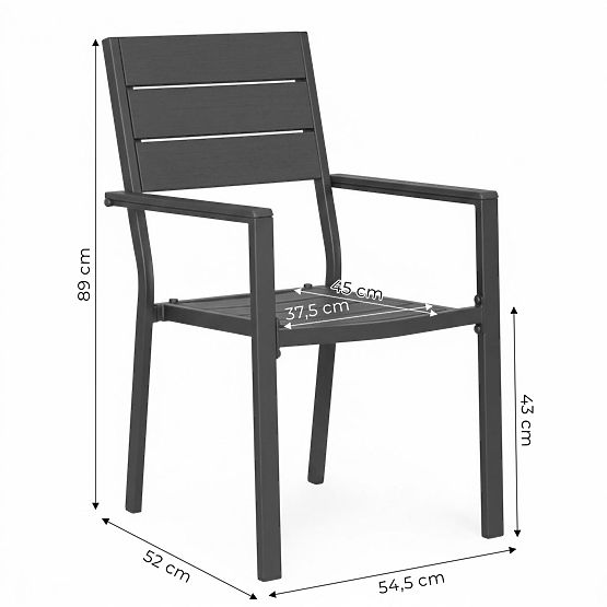 Set de 2 scaune de grădină pentru terasă balcon oțel HDPE gri MultiGarden