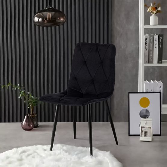 Set de 4 scaune matlasate din catifea pentru sufragerie și living - negre