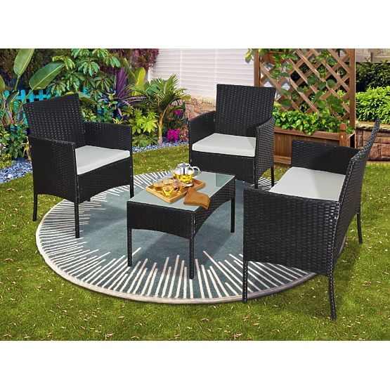 Set de balcon din tehnoratan (Canapea + 2 x fotoliu + măsuță) COMODO negru