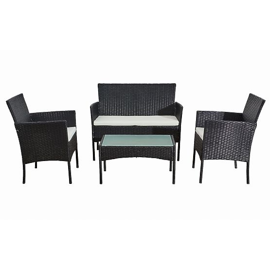 Set de balcon din tehnoratan (Canapea + 2 x fotoliu + măsuță) COMODO negru