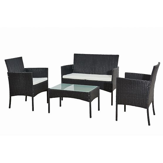 Set de balcon din tehnoratan (Canapea + 2 x fotoliu + măsuță) COMODO negru