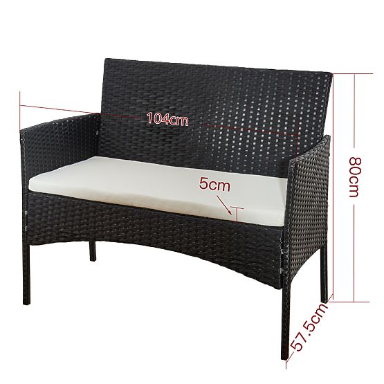 Set de balcon din tehnoratan (Canapea + 2 x fotoliu + măsuță) COMODO negru