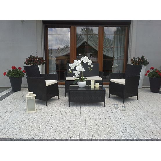 Set de balcon din tehnoratan (Canapea + 2 x fotoliu + măsuță) COMODO negru