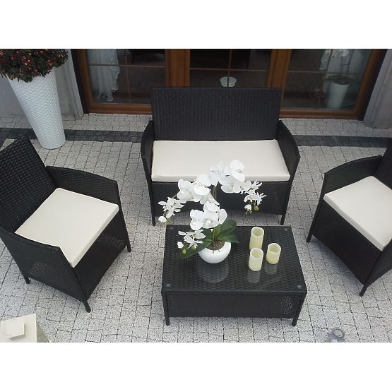Set de balcon din tehnoratan (Canapea + 2 x fotoliu + măsuță) COMODO negru