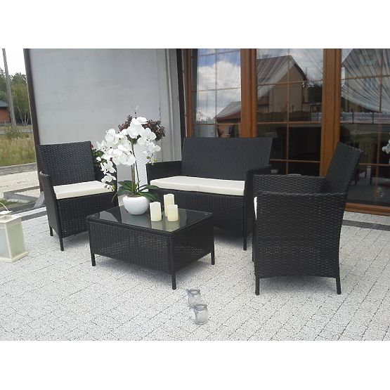 Set de balcon din tehnoratan (Canapea + 2 x fotoliu + măsuță) COMODO negru