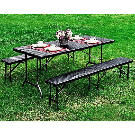 Set de catering masă de banchet 180 cm 2 bănci ratan maro ModernHome