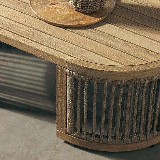 Set de colț pentru grădină cu masă Vetralla, împletitură, lemn de salcâm FSC, aspect de tec, bej des