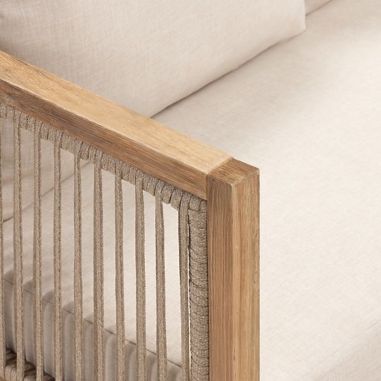 Set de colț pentru grădină cu masă Vetralla, împletitură, lemn de salcâm FSC, aspect de tec, bej des