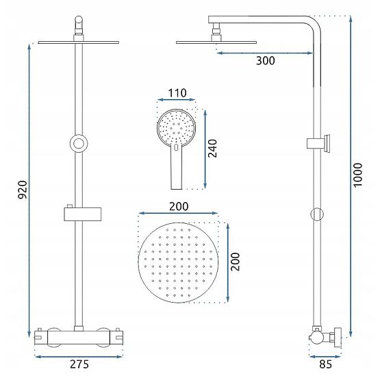 Set de duș cu termostat REA Bliss auriu periat