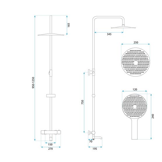 Set de duș cu termostat Rea Lungo Diamond Auriu