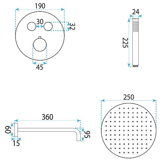 Set de duș încastrat cu termostat Rea Lungo Diamond Auriu+ BOX