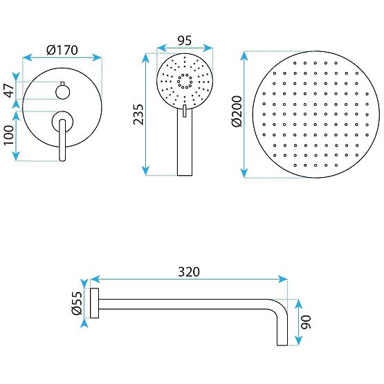 Set de duș încastrat Rea Ontario Auriu Periat + BOX