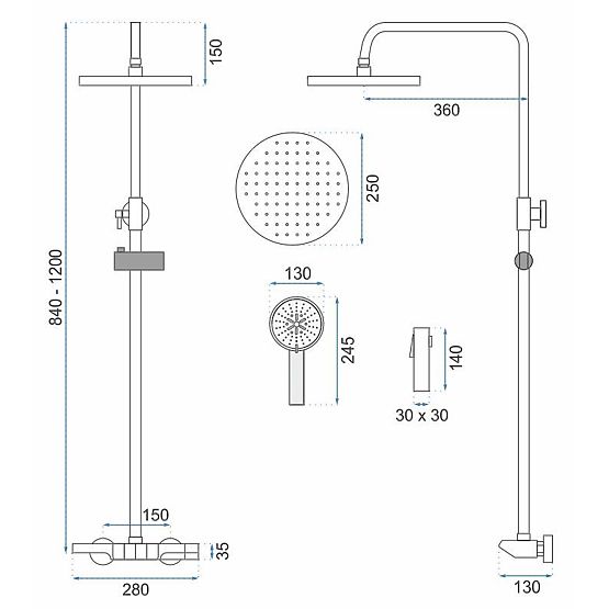 Set de duș REA Savio cu afișaj LED Negru