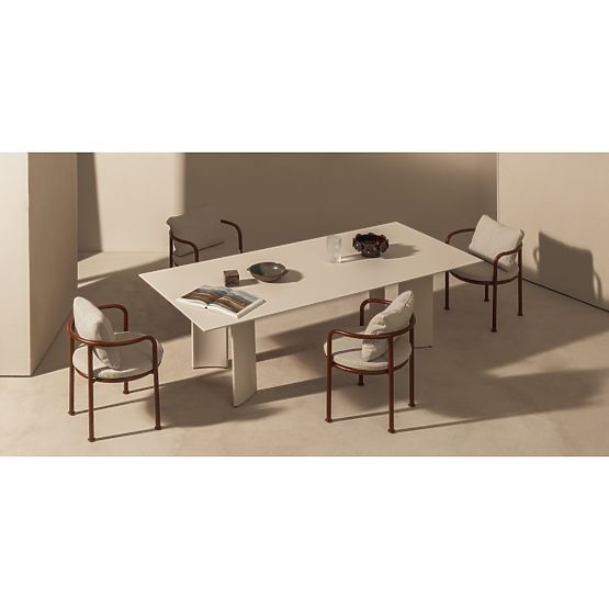 Set de grădină Amarello, masă 220 cm + 6 scaune, aluminiu, bej deschis/maro bordo