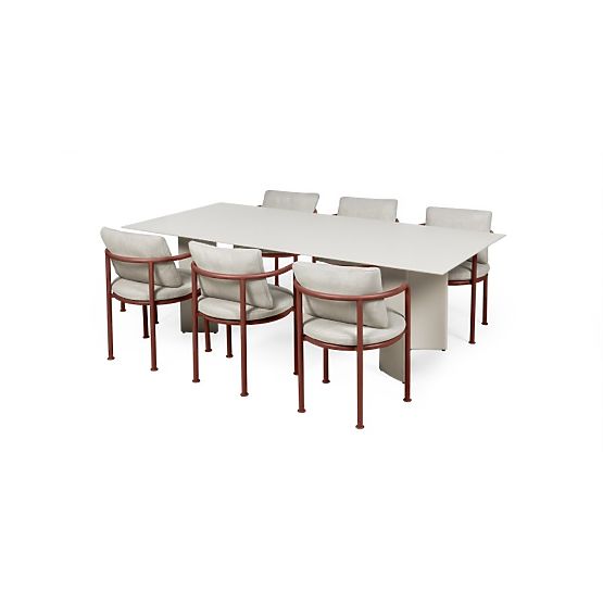 Set de grădină Amarello, masă 220 cm + 6 scaune, aluminiu, bej deschis/maro bordo