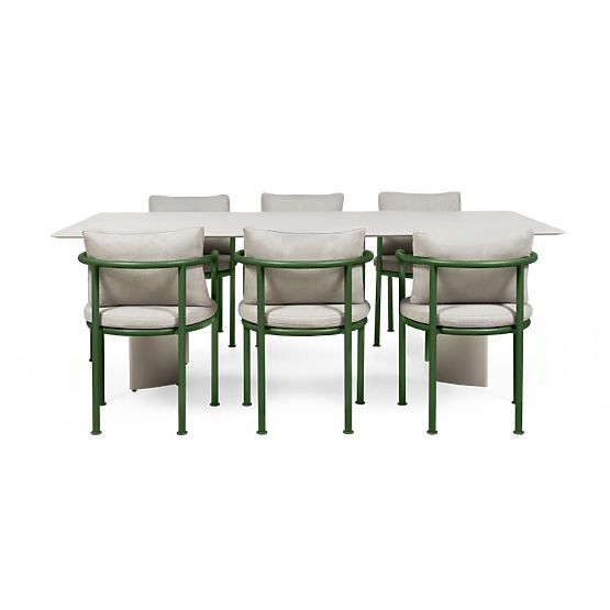 Set de grădină Amarello, masă 220 cm + 6 scaune, aluminiu, bej deschis/verde