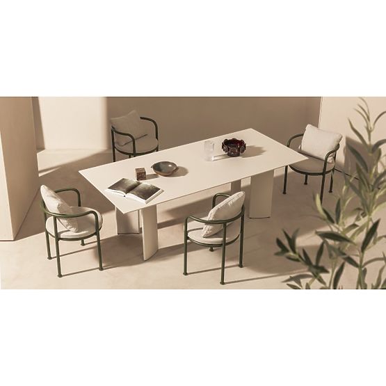 Set de grădină Amarello, masă 220 cm + 6 scaune, aluminiu, bej deschis/verde
