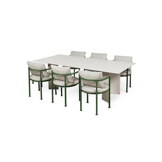 Set de grădină Amarello, masă 220 cm + 6 scaune, aluminiu, bej deschis/verde