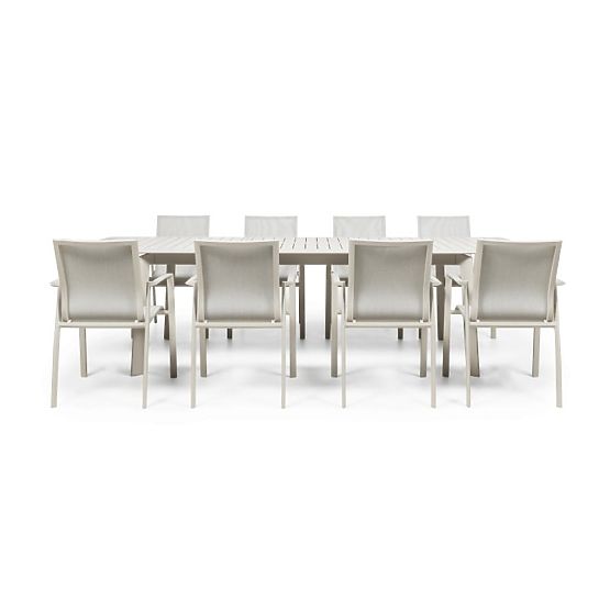 Set de grădină Canelli, masă extensibilă 175-234 cm + 8 scaune, aluminiu, bej deschis