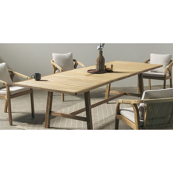 Set de grădină Castello, masă extensibilă 200-295 cm + 6 scaune cu împletitură, lemn de salcâm FSC