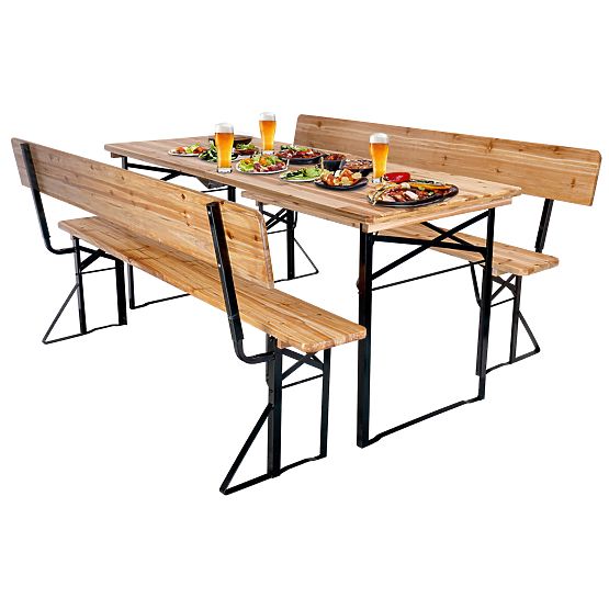 Set de grădină din oțel și lemn PORTER masă de 170 cm + 2 bănci