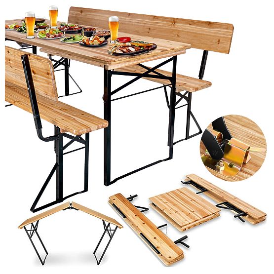 Set de grădină din oțel și lemn PORTER masă de 170 cm + 2 bănci