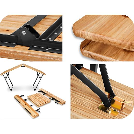 Set de grădină din oțel și lemn PORTER masă de 170 cm + 2 bănci