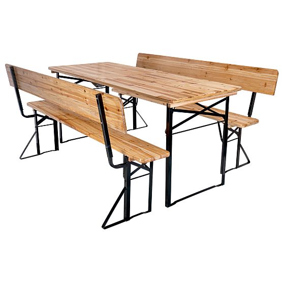 Set de grădină din oțel și lemn PORTER masă de 170 cm + 2 bănci