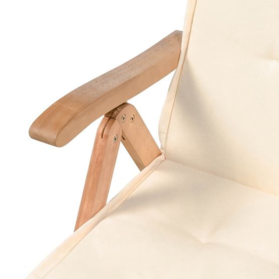 Set de grădină Familis masă 160 cm + 4 scaune cu spătare reglabile și perne crem, lemn