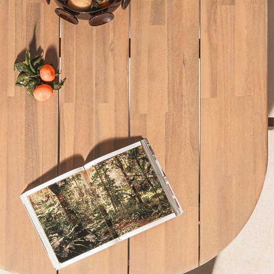 Set de grădină Satori II, masă 240 cm + 6 scaune, lemn de salcâm FSC, aspect de tec, bej, rotunjit