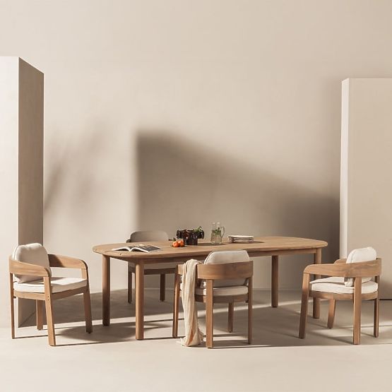Set de grădină Satori II, masă 240 cm + 8 scaune, lemn de salcâm FSC, aspect de tec, bej, rotunjit