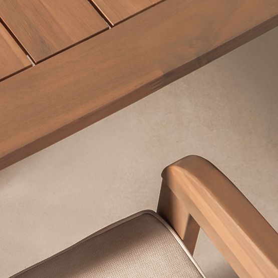 Set de grădină Satori, masă 183 cm + 4 scaune, lemn de salcâm FSC, aspect de tec, bej, rotunjit