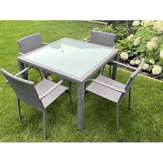 Set de masă din tehnoratan (masă 100x100 + 4 scaune) AVVICENTE gri
