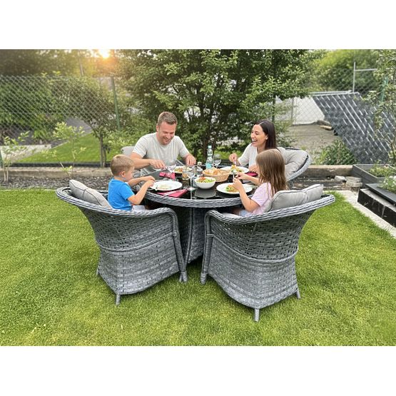 Set de masă din tehnoratan (masă rotundă + 4 fotolii) MODERNO gri