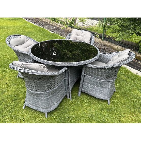 Set de masă din tehnoratan (masă rotundă + 4 fotolii) MODERNO gri