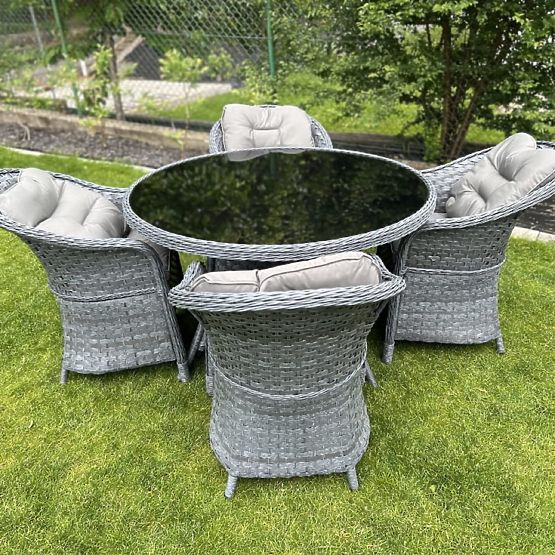 Set de masă din tehnoratan (masă rotundă + 4 fotolii) MODERNO gri