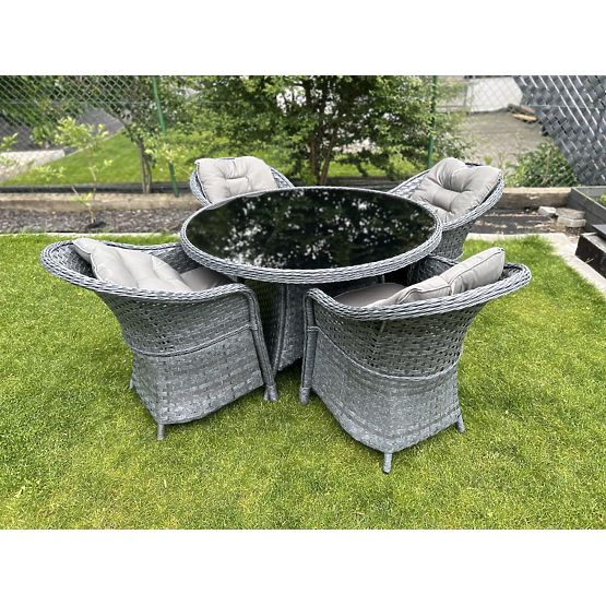 Set de masă din tehnoratan (masă rotundă + 4 fotolii) MODERNO gri