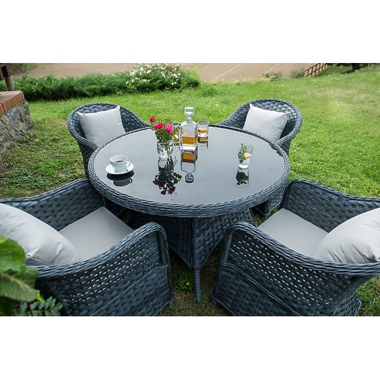 Set de masă din tehnoratan (masă rotundă + 4 fotolii) MODERNO gri