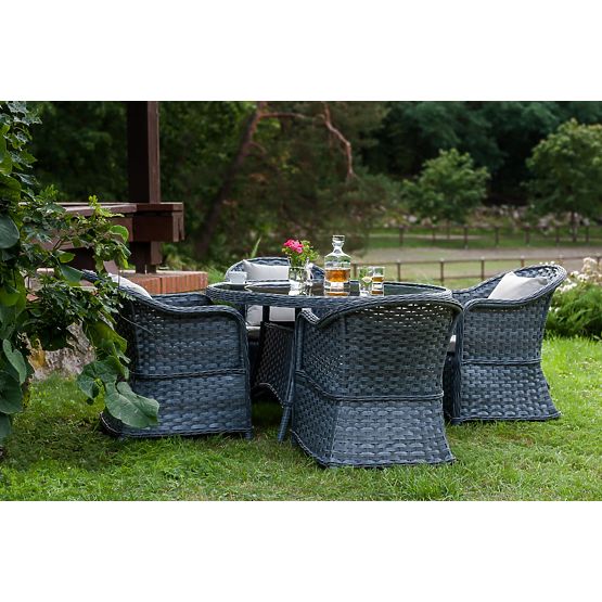 Set de masă din tehnoratan (masă rotundă + 4 fotolii) MODERNO gri