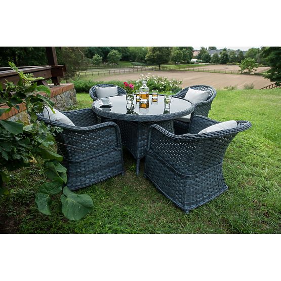 Set de masă din tehnoratan (masă rotundă + 4 fotolii) MODERNO gri