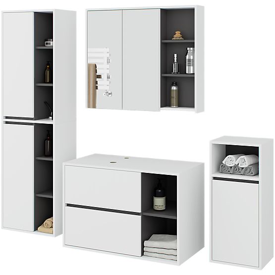 SET DE MOBILIER DE BAIE SUSPENDAT CU DECUPAJE VAMI ALB / GRI GRAFIT