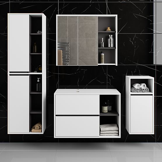 SET DE MOBILIER DE BAIE SUSPENDAT CU DECUPAJE VAMI ALB / GRI GRAFIT