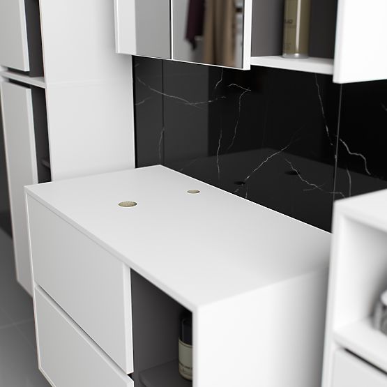 SET DE MOBILIER DE BAIE SUSPENDAT CU DECUPAJE VAMI ALB / GRI GRAFIT